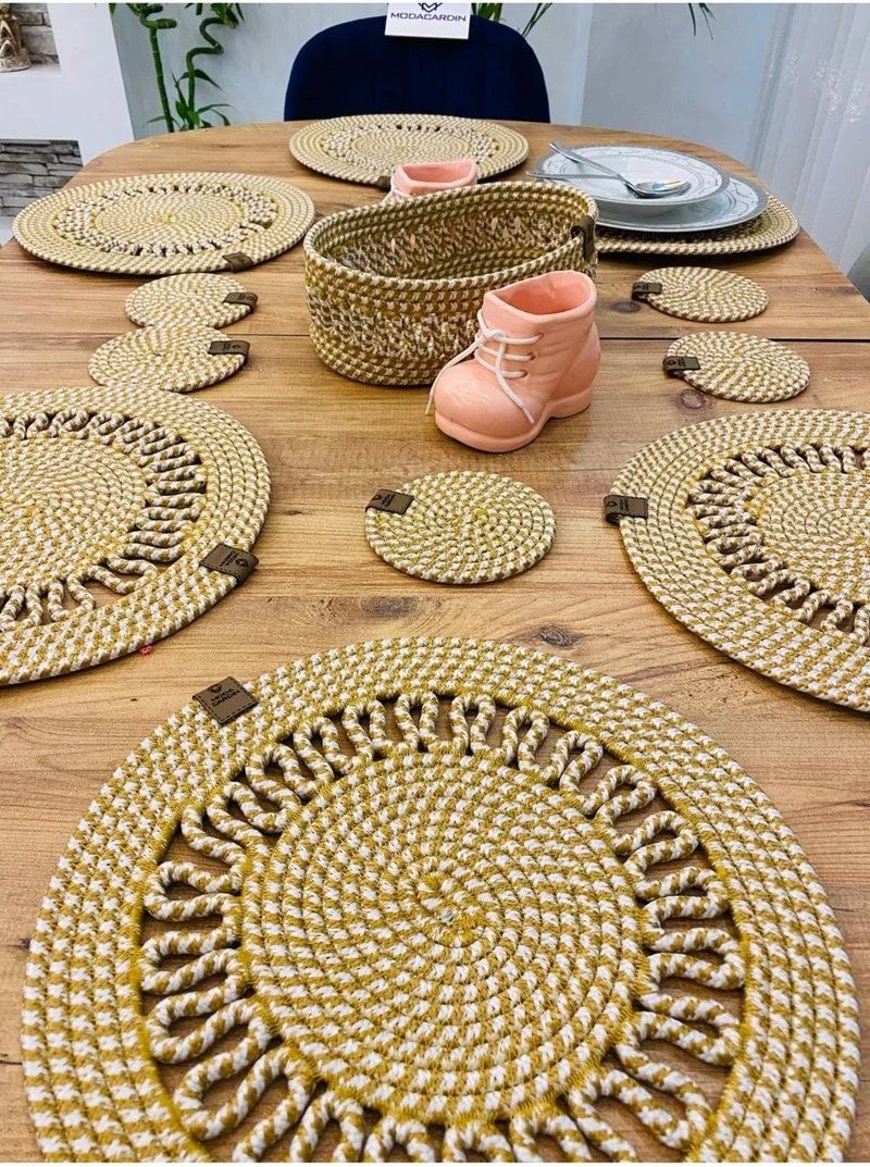 بدز ديري BDZ Leather Wicker Jute Presentation Plate Mat American Service Coaster and Basket 13 Pieces