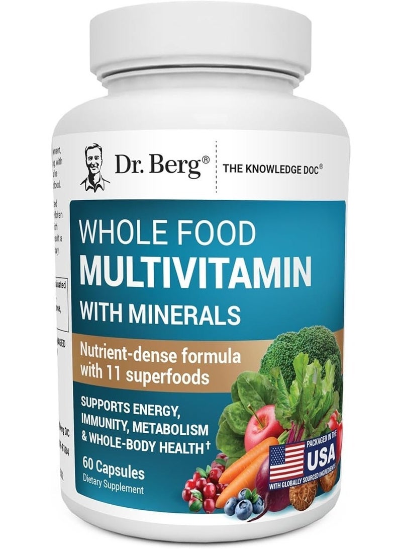 Dr. Berg Nutritionals Dr. Berg Whole Food Multivitamin with Minerals - Daily Multivitamin for Men and Women - Includes Premium Whole Food Fruits and Vegetable Blend with Folate, Alpha-lipoic Acid and More - 60 Capsules - Image 1