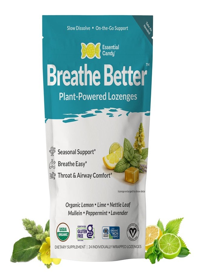 Essential Candy Breathe Better (Clarity) Plant-Powered Lozenges | Seasonal Support Breathe Easier | Organic Lemon, Lime, Peppermint, Lavender | Gluten-Free, Non-GMO, Vegan - 24 Count (Pack of 1) - Image 1