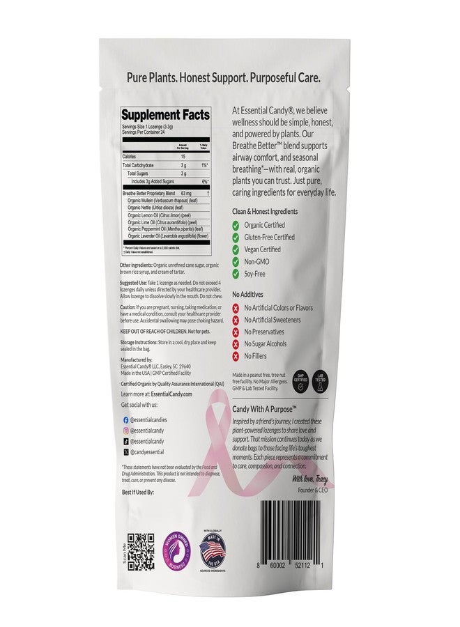 Essential Candy Breathe Better (Clarity) Plant-Powered Lozenges | Seasonal Support Breathe Easier | Organic Lemon, Lime, Peppermint, Lavender | Gluten-Free, Non-GMO, Vegan - 24 Count (Pack of 1) - Image 2