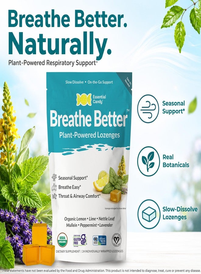 Essential Candy Breathe Better (Clarity) Plant-Powered Lozenges | Seasonal Support Breathe Easier | Organic Lemon, Lime, Peppermint, Lavender | Gluten-Free, Non-GMO, Vegan - 24 Count (Pack of 1) - Image 3