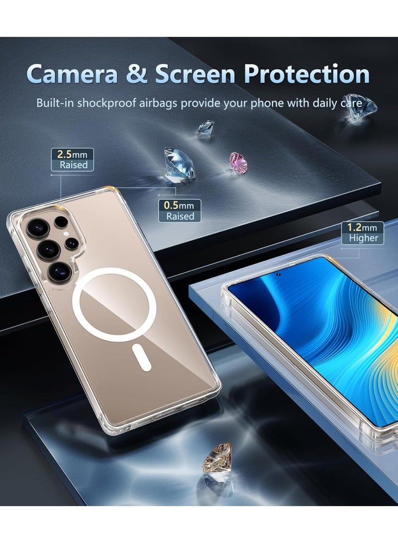 غطاء سامسونج جالاكسي S25 Ultra المغناطيسي، متوافق مع ماج سيف، 【مقاوم للاصفرار】 شفاف تماماً وذو حماية عسكرية متينة، مع وسائد هوائية مضادة للصدمات، غطاء خلفي فائق النحافة بمغناطيس قوي لسامسونج جالاكسي S25 Ultra - شفاف - Image 3