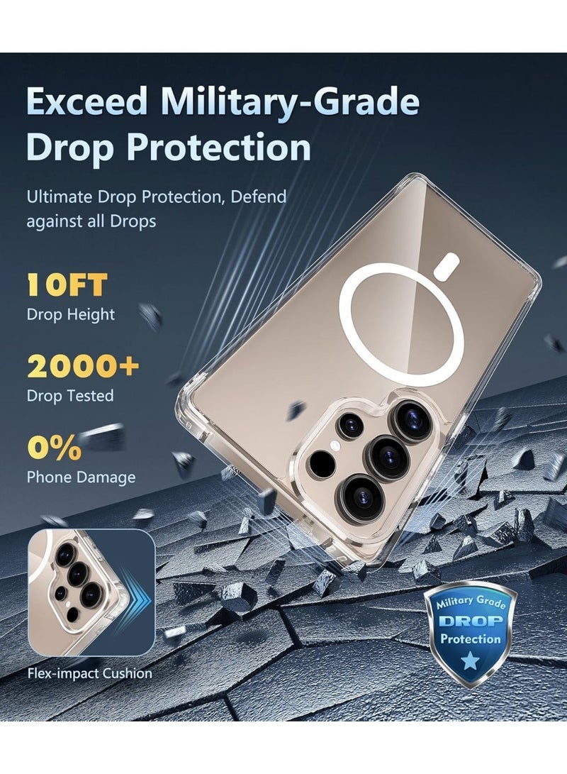 غطاء سامسونج جالاكسي S25 Ultra المغناطيسي، متوافق مع ماج سيف، 【مقاوم للاصفرار】 شفاف تماماً وذو حماية عسكرية متينة، مع وسائد هوائية مضادة للصدمات، غطاء خلفي فائق النحافة بمغناطيس قوي لسامسونج جالاكسي S25 Ultra - شفاف - Image 4