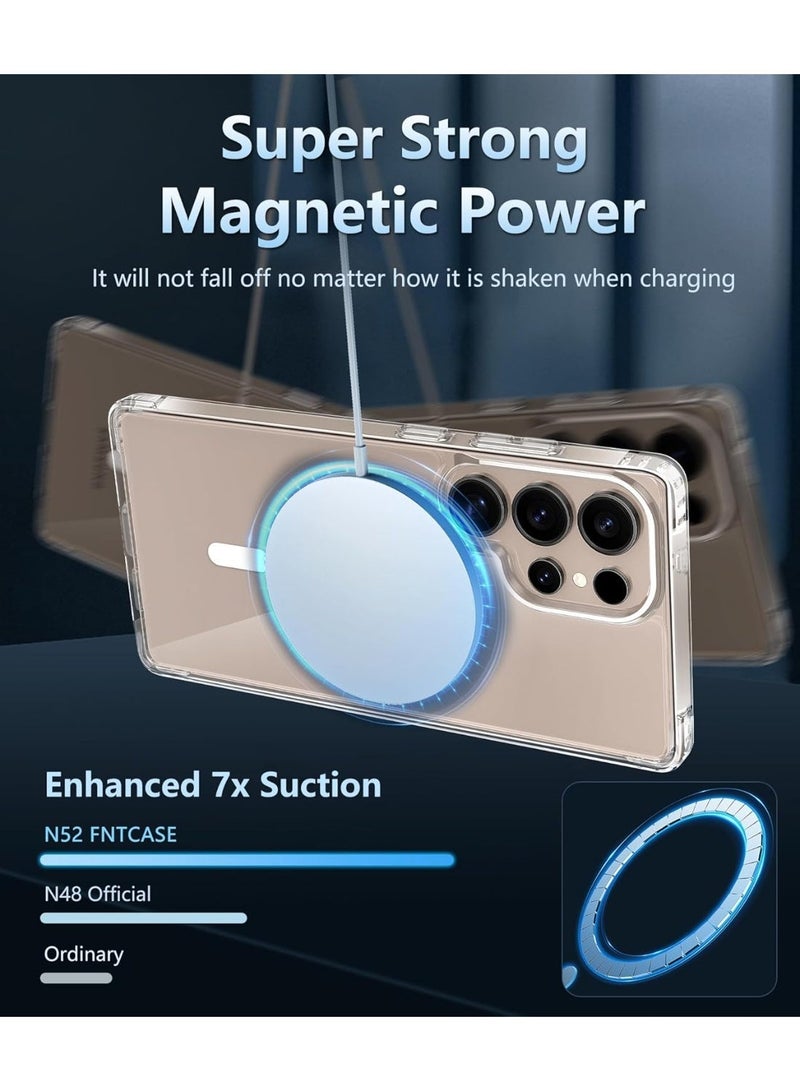 غطاء سامسونج جالاكسي S25 Ultra المغناطيسي، متوافق مع ماج سيف، 【مقاوم للاصفرار】 شفاف تماماً وذو حماية عسكرية متينة، مع وسائد هوائية مضادة للصدمات، غطاء خلفي فائق النحافة بمغناطيس قوي لسامسونج جالاكسي S25 Ultra - شفاف - Image 5