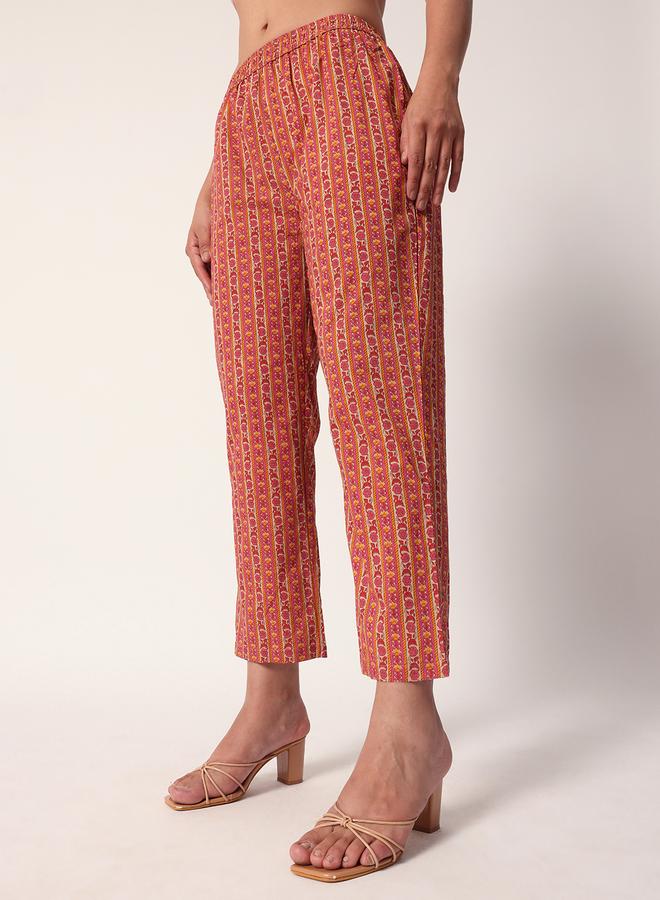 ISHIN Women's Green Cotton Textured Tunic Full Palazzo Regular Fit Kurta Set - Image 3