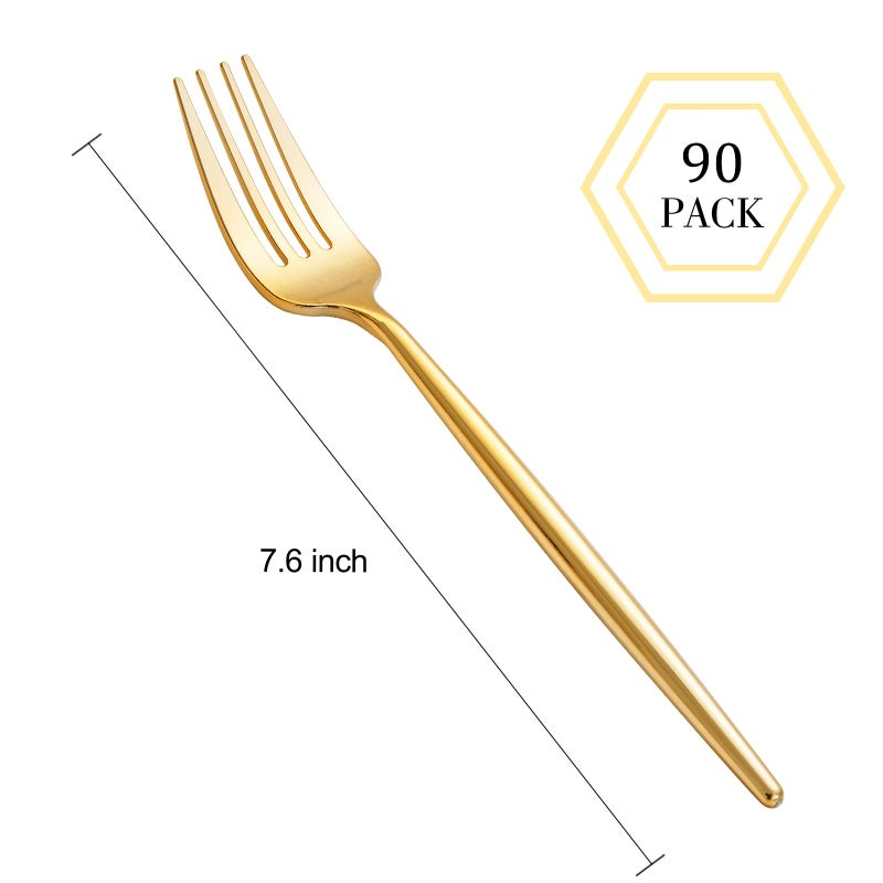 I00000 90 Pcs Gold Plastic Forks Gold Disposable Utensils  Disposable Heavy Duty Plastic Forks Heat Resistant Perfect for Parties Wedding Dinners - Image 2