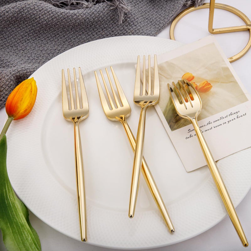 I00000 90 Pcs Gold Plastic Forks Gold Disposable Utensils  Disposable Heavy Duty Plastic Forks Heat Resistant Perfect for Parties Wedding Dinners - Image 3