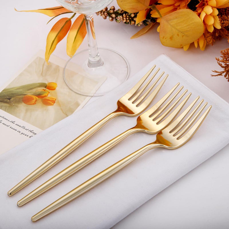 I00000 90 Pcs Gold Plastic Forks Gold Disposable Utensils  Disposable Heavy Duty Plastic Forks Heat Resistant Perfect for Parties Wedding Dinners - Image 4