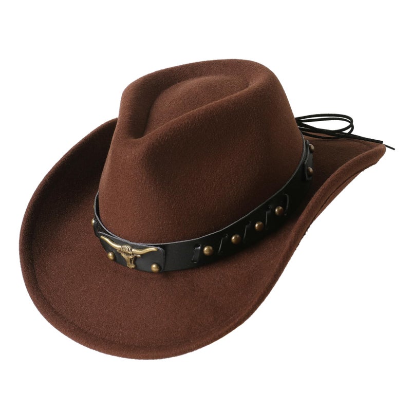 Jastore Western Cowboy Hat for Kids Boy Girl Classic Cowboy Cowgirl Dress Up Hat with Buckle Belt(Coffee, 3-5 Years) - Image 1