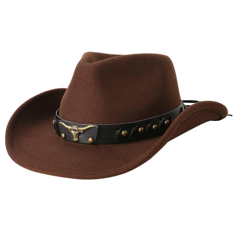 Jastore Western Cowboy Hat for Kids Boy Girl Classic Cowboy Cowgirl Dress Up Hat with Buckle Belt(Coffee, 3-5 Years) - Image 3