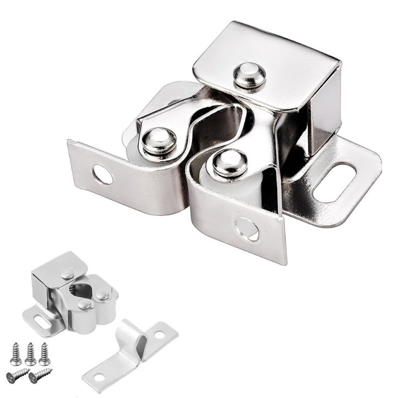Allwin 6 Pack Cabinet Latch - Double Roller Catch Hardware for Cupboard Closet Kitchen Cabinet Door Latches and RV Cabinet, Silver - Image 1
