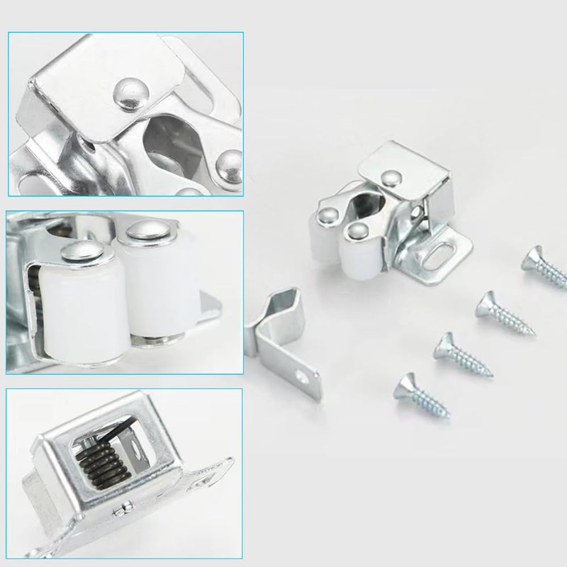 Allwin 6 Pack Cabinet Latch - Double Roller Catch Hardware for Cupboard Closet Kitchen Cabinet Door Latches and RV Cabinet, Silver - Image 4