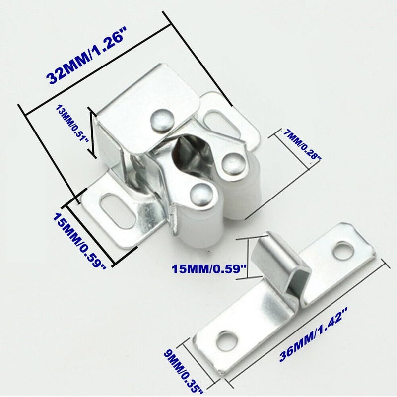 Allwin 6 Pack Cabinet Latch - Double Roller Catch Hardware for Cupboard Closet Kitchen Cabinet Door Latches and RV Cabinet, Silver - Image 2
