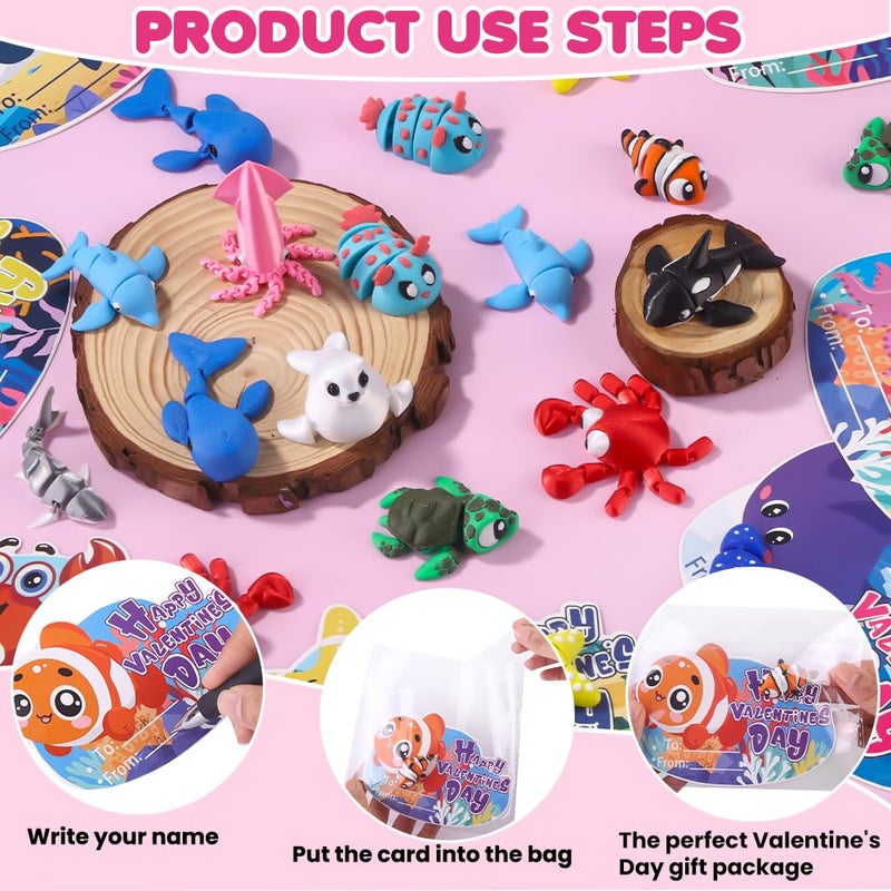 Celltestria 24pcs Valentines Day Gifts 3D Printed Ocean Animals Figurines with Valentine's Cards for Kids Boys Girls Valentine Day Party Favors Toys Classroom School Prize Rewards Gifts Exchange - Image 4