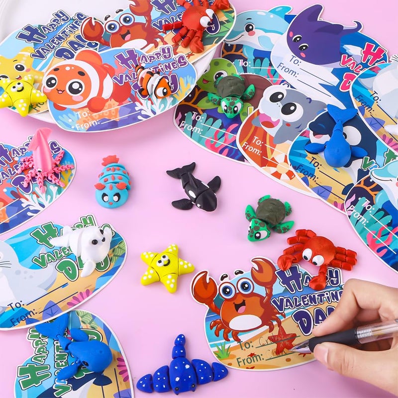 Celltestria 24pcs Valentines Day Gifts 3D Printed Ocean Animals Figurines with Valentine's Cards for Kids Boys Girls Valentine Day Party Favors Toys Classroom School Prize Rewards Gifts Exchange - Image 5