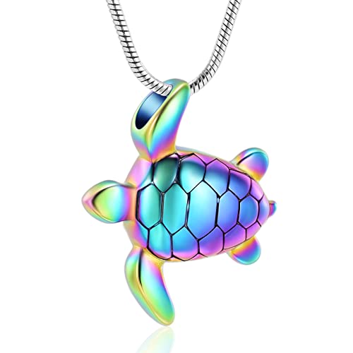 shajwo Cremation Jewelry Sea Turtle Urn Necklace for Ashes for Men Women Stainless Steel Memorial Urn Keepsake Jewelry Pendants,Rainbow - Image 1