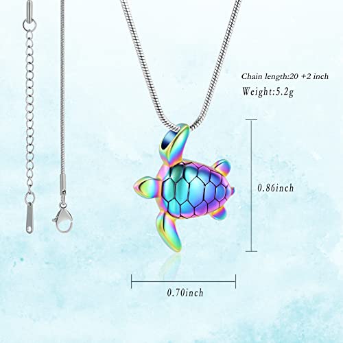 shajwo Cremation Jewelry Sea Turtle Urn Necklace for Ashes for Men Women Stainless Steel Memorial Urn Keepsake Jewelry Pendants,Rainbow - Image 2