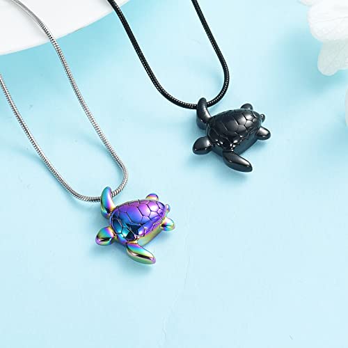 shajwo Cremation Jewelry Sea Turtle Urn Necklace for Ashes for Men Women Stainless Steel Memorial Urn Keepsake Jewelry Pendants,Rainbow - Image 3