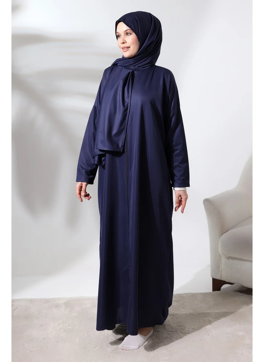 İhvan Ihvan Women's One Piece Zippered Prayer Dress with Headscarf Navy Blue