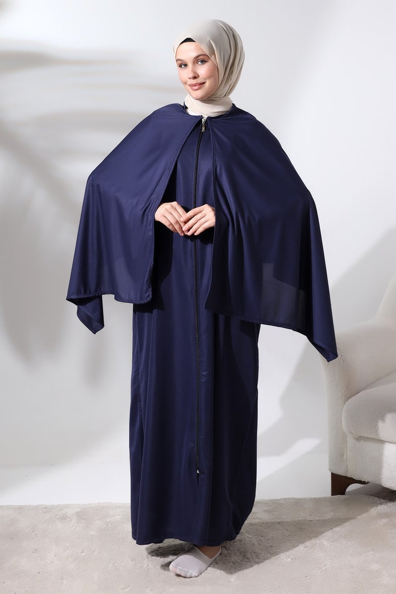 İhvan Ihvan Women's One Piece Zippered Prayer Dress with Headscarf Navy Blue  - Image 5