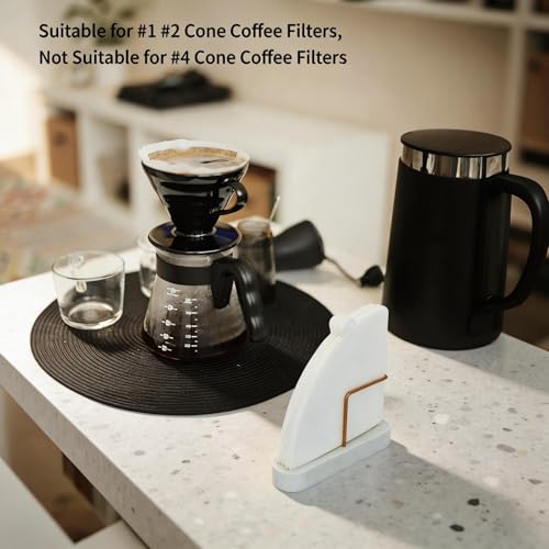UISWAM Coffee Filter Holder for Counter, Coffee Filter Storage Container for V60 Cone Paper Filters Size #01 ＆ #02, Marble Base with Non-Slip Pad (White) - Image 4