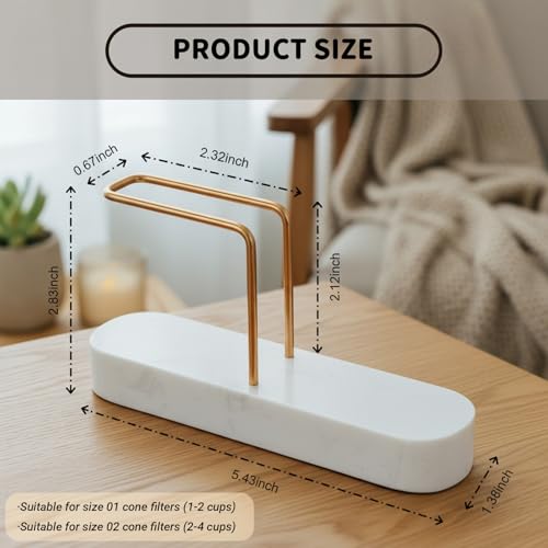 UISWAM Coffee Filter Holder for Counter, Coffee Filter Storage Container for V60 Cone Paper Filters Size #01 ＆ #02, Marble Base with Non-Slip Pad (White) - Image 3