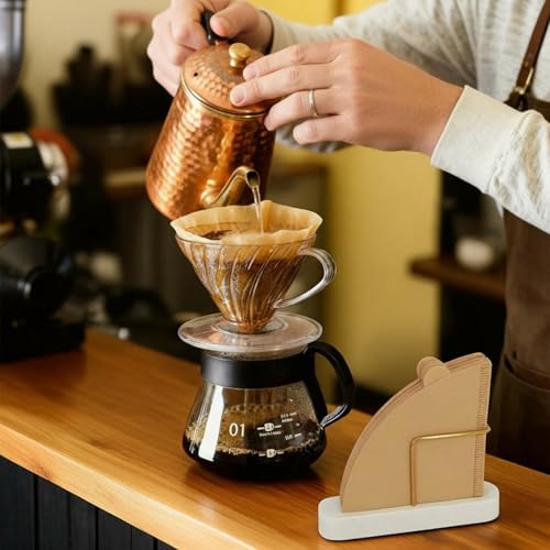 UISWAM Coffee Filter Holder for Counter, Coffee Filter Storage Container for V60 Cone Paper Filters Size #01 ＆ #02, Marble Base with Non-Slip Pad (White) - Image 2