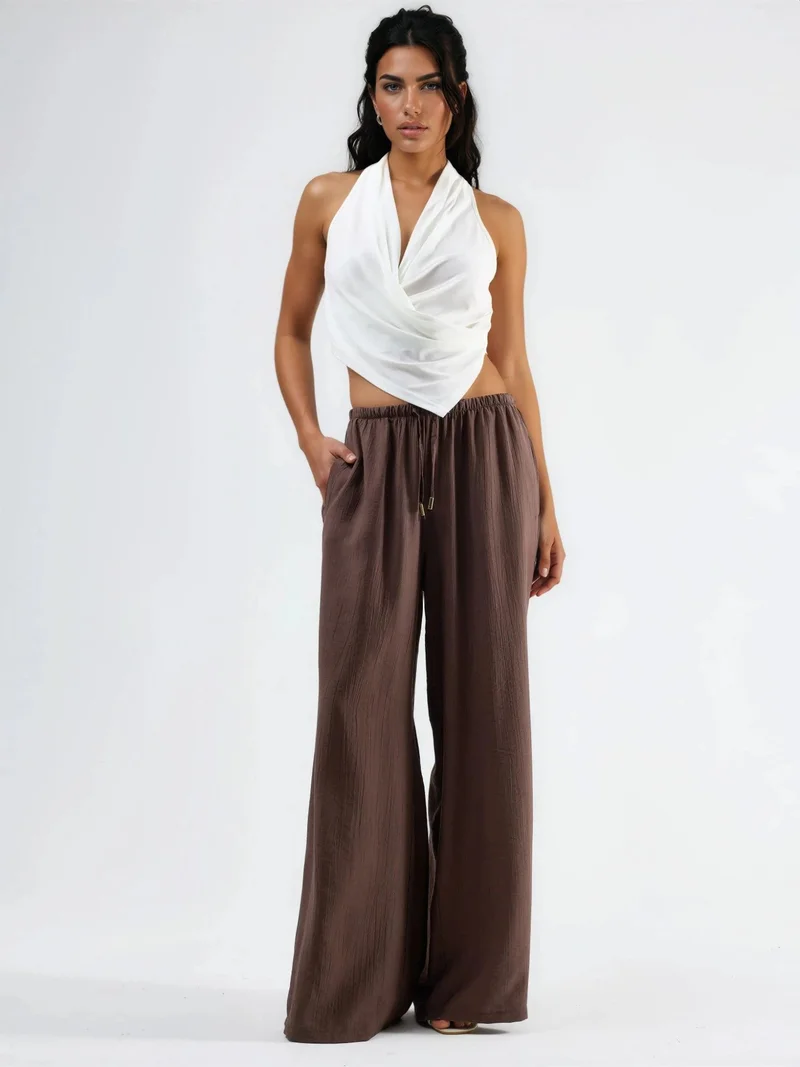 Busem BUSEM Wide Leg Drawstring Waist Pants with Pockets