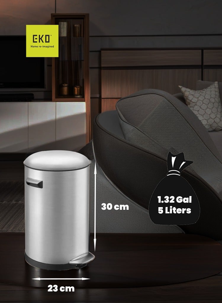 EKO BELLE SERIES | Brushed Stainless Steel Finish | Soft-Closing | Fingerprint-Resistant | Deluxe Pedal Trash & Garbage Bin | Multiple Sizes ( 5 - 30 L) To Suit Different Places | 5 Liters  - Image 3