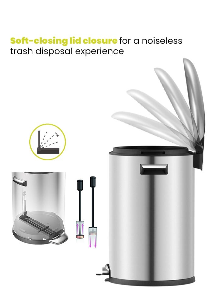 EKO BELLE SERIES | Brushed Stainless Steel Finish | Soft-Closing | Fingerprint-Resistant | Deluxe Pedal Trash & Garbage Bin | Multiple Sizes ( 5 - 30 L) To Suit Different Places | 5 Liters  - Image 5