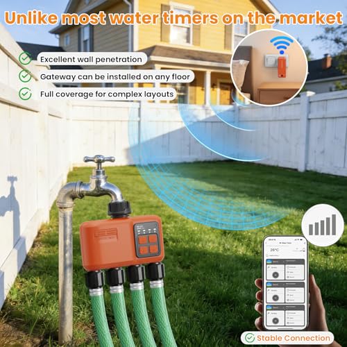 XinFuture Smart WiFi Sprinkler Timer 4 Zone,WiFi Water Timer for Garden Hose with 984 FT Range,APP & Remote Control,Alexa & Google Voice Compatible,Rain Delay, Manual Mode Sprinkler System - Image 3