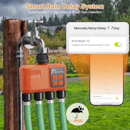 XinFuture Smart WiFi Sprinkler Timer 4 Zone,WiFi Water Timer for Garden Hose with 984 FT Range,APP & Remote Control,Alexa & Google Voice Compatible,Rain Delay, Manual Mode Sprinkler System - Image 5