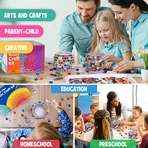 ONE TO FOUR Glass Mosaic Candle Holder Kit - DIY Mosaic Kits for Adults & Crafts for Girls 8-12 - Arts and Crafts for Kids, Tealight Candle Holder for Home Decor, Birthday Gifts for Kids Ages 6 7 8-12 - Image 5