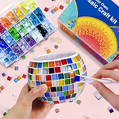 ONE TO FOUR Glass Mosaic Candle Holder Kit - DIY Mosaic Kits for Adults & Crafts for Girls 8-12 - Arts and Crafts for Kids, Tealight Candle Holder for Home Decor, Birthday Gifts for Kids Ages 6 7 8-12 - Image 1