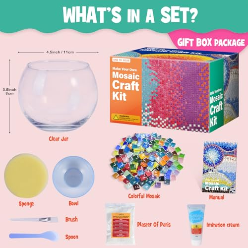 ONE TO FOUR Glass Mosaic Candle Holder Kit - DIY Mosaic Kits for Adults & Crafts for Girls 8-12 - Arts and Crafts for Kids, Tealight Candle Holder for Home Decor, Birthday Gifts for Kids Ages 6 7 8-12 - Image 3