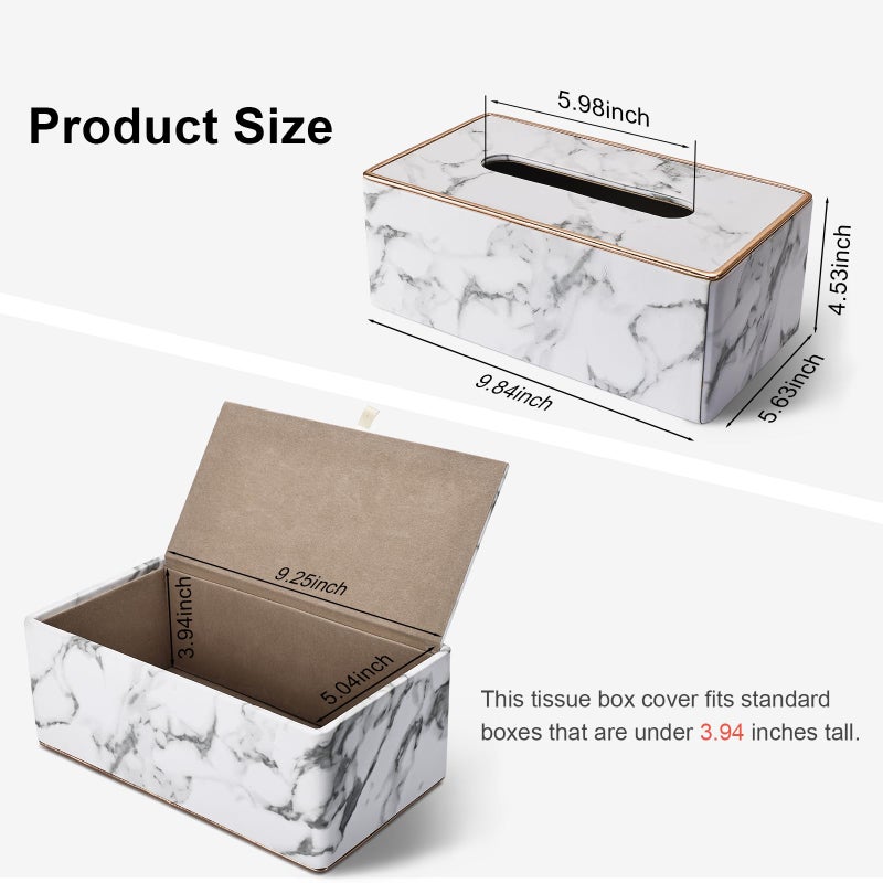 GORESE Tissue Box Cover Rectangular, PU Leather Tissue Box Holder for Kleenex, Napkin, Rectangle Tissue Box Covers, Tissue Holder for Bathroom Car Home Decorative 9.84"X5.23"X3.77" - Phnom Penh Marble - Image 2