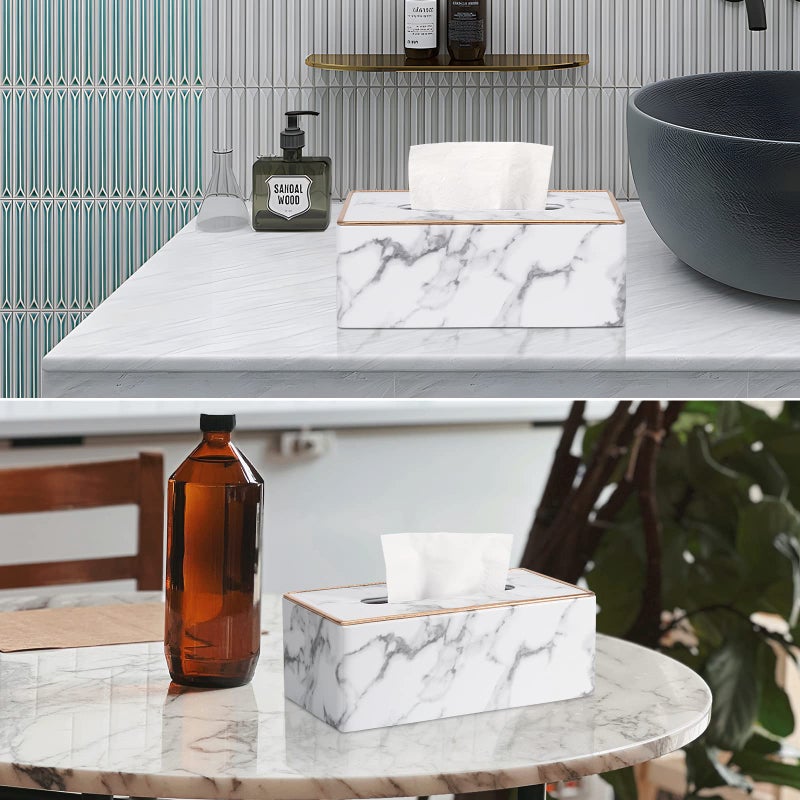 GORESE Tissue Box Cover Rectangular, PU Leather Tissue Box Holder for Kleenex, Napkin, Rectangle Tissue Box Covers, Tissue Holder for Bathroom Car Home Decorative 9.84"X5.23"X3.77" - Phnom Penh Marble - Image 4