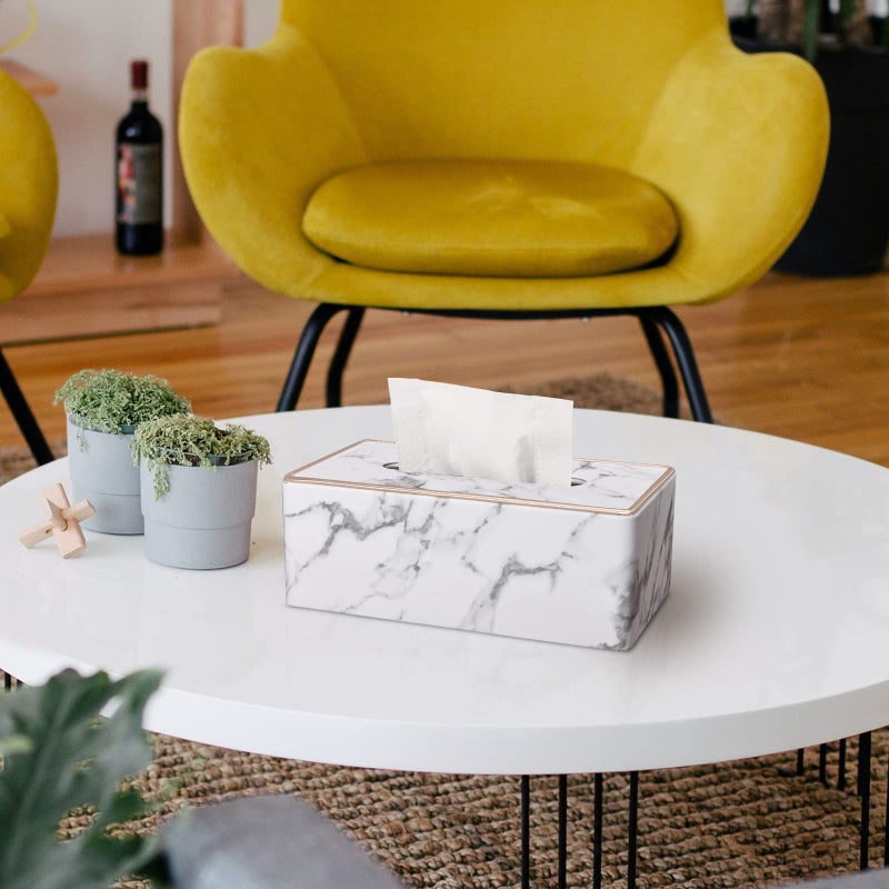 GORESE Tissue Box Cover Rectangular, PU Leather Tissue Box Holder for Kleenex, Napkin, Rectangle Tissue Box Covers, Tissue Holder for Bathroom Car Home Decorative 9.84"X5.23"X3.77" - Phnom Penh Marble - Image 3