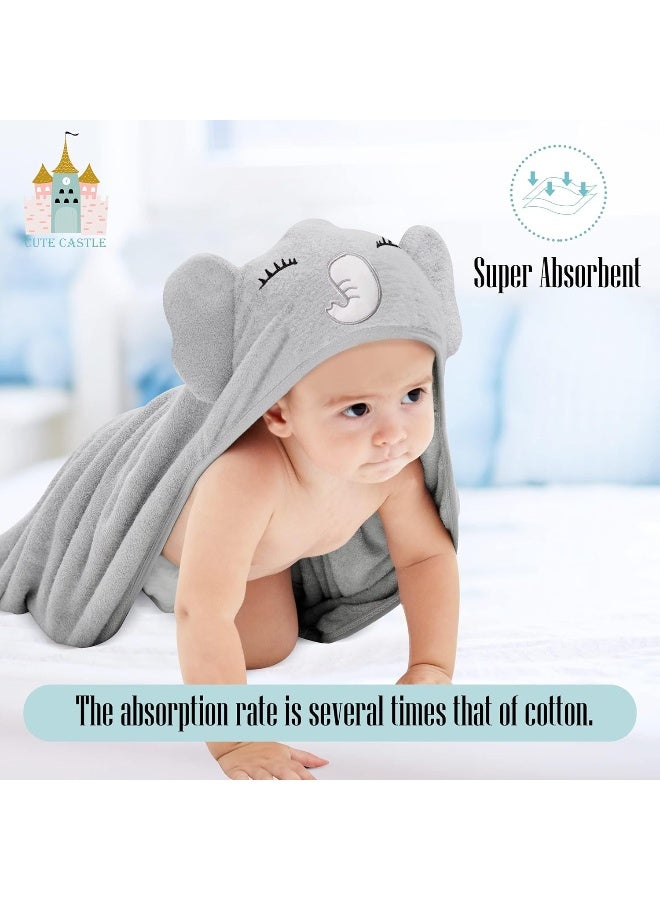 Cute Castle 2 Pack Hooded Baby Towel Rayon Made from Bamboo and 8 Washcloths - Lovely Elephant, Happy Bird - Image 4