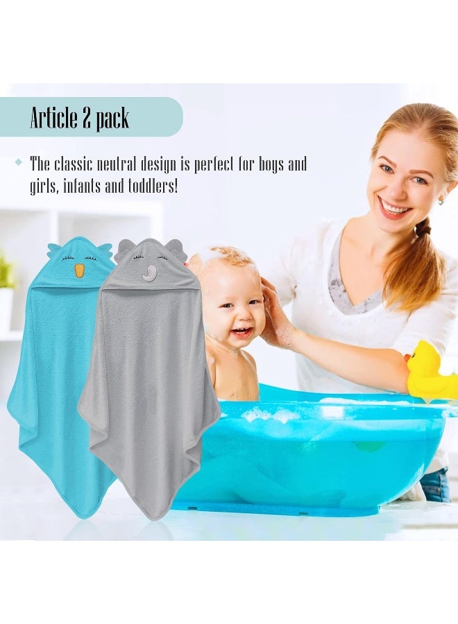 Cute Castle 2 Pack Hooded Baby Towel Rayon Made from Bamboo and 8 Washcloths - Lovely Elephant, Happy Bird - Image 2