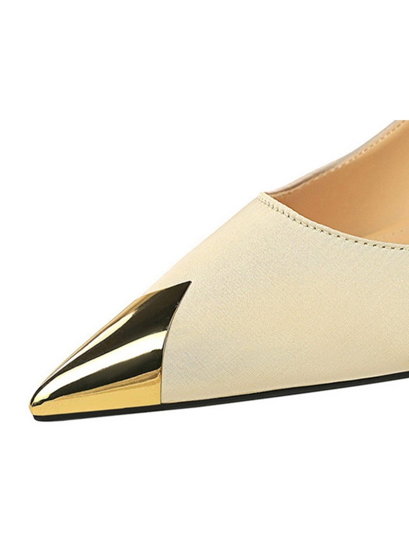 بيج تري المرأة المعدنية مغلقة أشارت إصبع القدم كعب عالي الساتين حزب مضخات الشمبانيا 5CM - Image 2