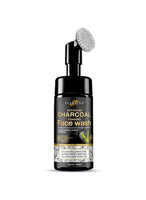 Charcoal Foaming Face Wash With Builtin Face Brush For Deep Cleansing No Parabens Sulphate Silicones & Color