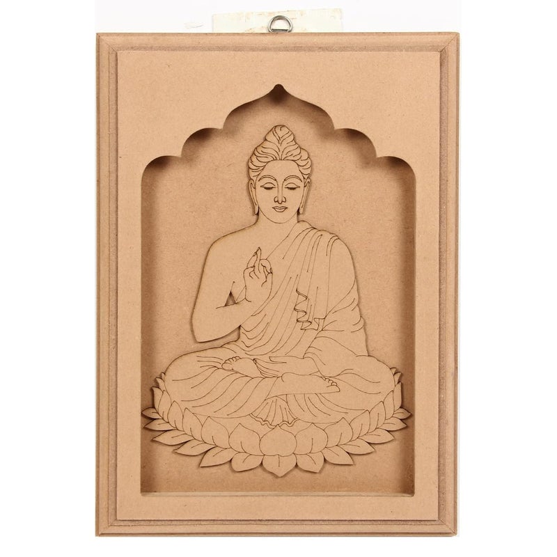 Dev DEV Computer Pre Marked M,D.F Boards Buddha with D Ring Hanging Hook 12 X 8.5inchPre Marked MDF Boards| Wood Cutout for Crafts|Premarked M,D.F Base for Lippan Art,Art and Craft, Painting - Image 1