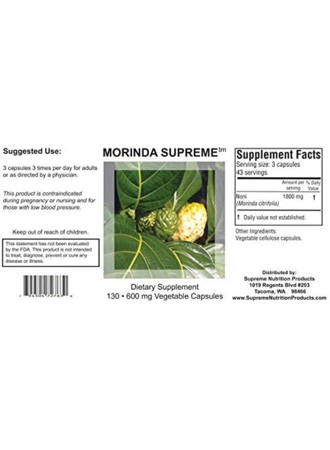 SUPREME Nutrition Morinda Supreme 130 Whole Noni Fruit 600 Mg Capsules - Image 2