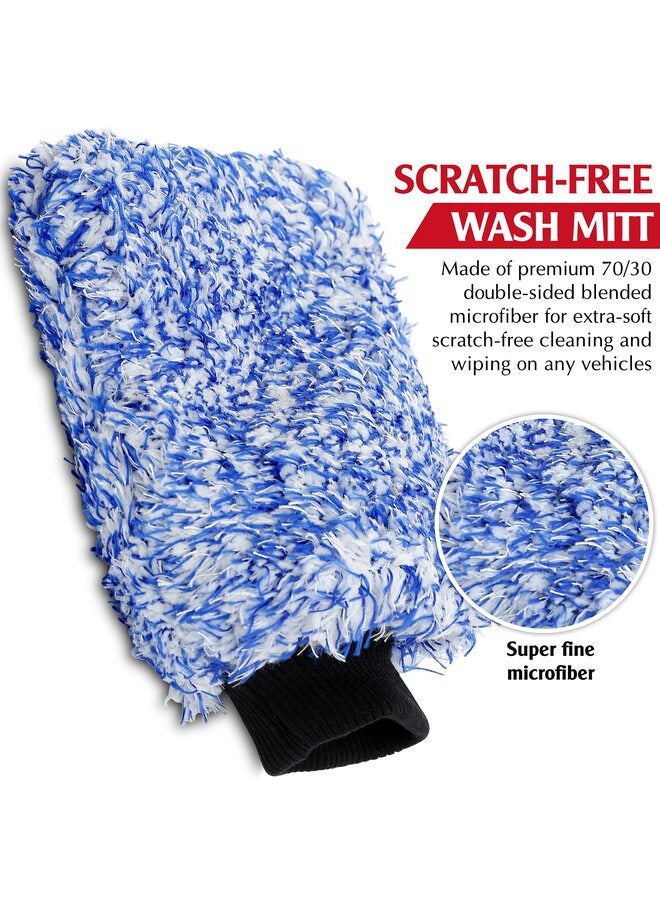 قفاز غسيل السيارات من الألياف الدقيقة، إسفنجة سيارة ملفوفة بقطعة قماش ناعمة من الألياف، غسيل آمن مع أي صابون سيارة، دلو، قاذف رغوة، لوازم تنظيف أخرى، أزرق وأبيض - Image 2