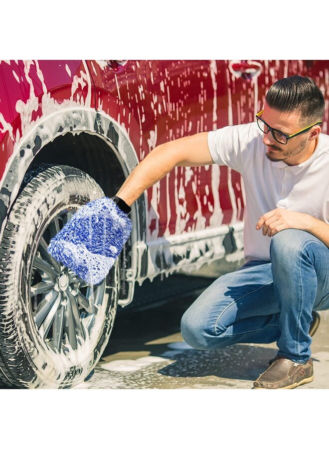 قفاز غسيل السيارات من الألياف الدقيقة، إسفنجة سيارة ملفوفة بقطعة قماش ناعمة من الألياف، غسيل آمن مع أي صابون سيارة، دلو، قاذف رغوة، لوازم تنظيف أخرى، أزرق وأبيض - Image 5