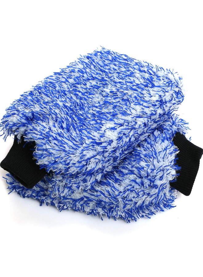 قفاز غسيل السيارات من الألياف الدقيقة، إسفنجة سيارة ملفوفة بقطعة قماش ناعمة من الألياف، غسيل آمن مع أي صابون سيارة، دلو، قاذف رغوة، لوازم تنظيف أخرى، أزرق وأبيض - Image 1