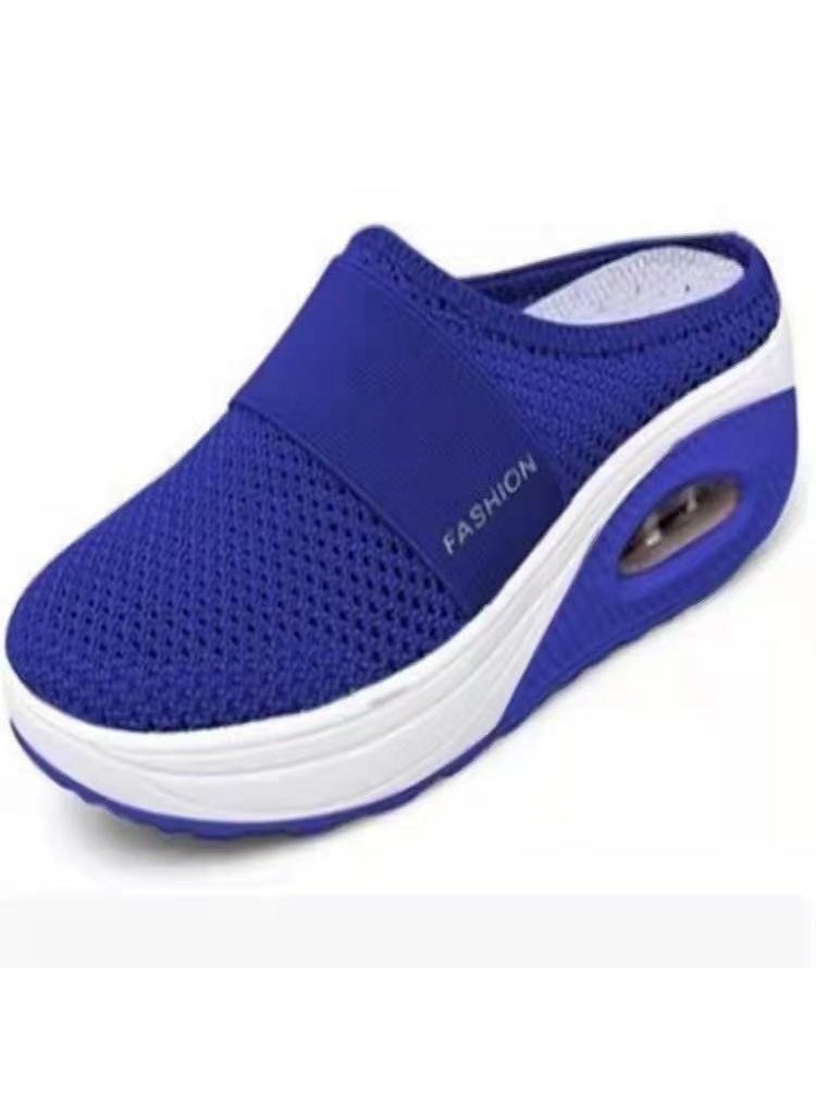 Generic - 2022 Summer New Plus Size Lazy Person One Step Slippers Womens European Simple Slope Slippers Rubber Sole China Made Blue - Image 1