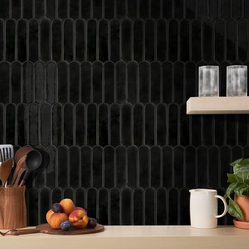 Commomy Thicker Black Peel and Stick Backsplash - 10 pcs of 12" x 12" - 3D Adhesive Peel and Stick Tiles Backsplash for Kitchen, Bathroom, Removable, Waterproof, Vinyl Wall Tile - Image 2