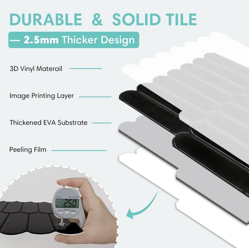 Commomy Thicker Black Peel and Stick Backsplash - 10 pcs of 12" x 12" - 3D Adhesive Peel and Stick Tiles Backsplash for Kitchen, Bathroom, Removable, Waterproof, Vinyl Wall Tile - Image 4